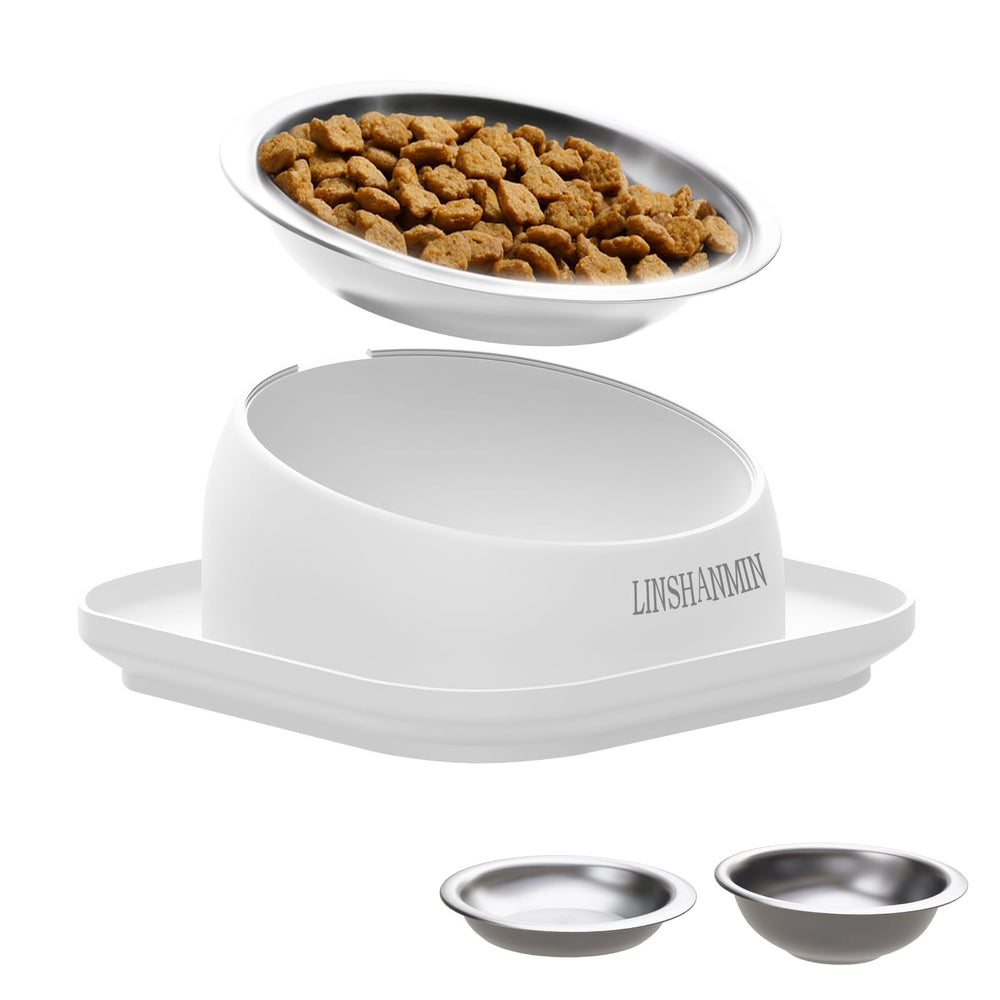 Linshanmin elevated tilted cat bowl stand demonstrates ergonomic design for comfortable feeding.