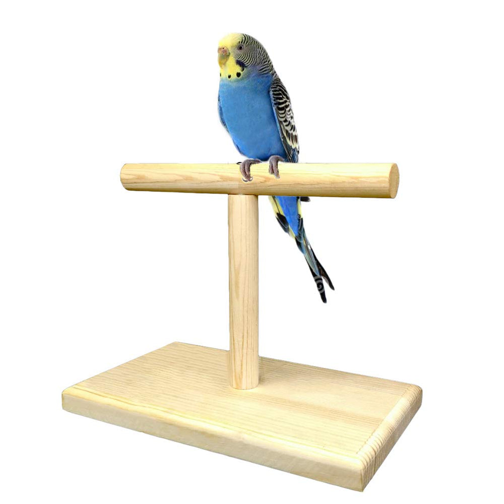 LINSHRY bird training stand base shows sturdy wooden construction for stable tabletop use.