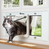 Linvivon cat door window shows four locking modes for secure pet access.