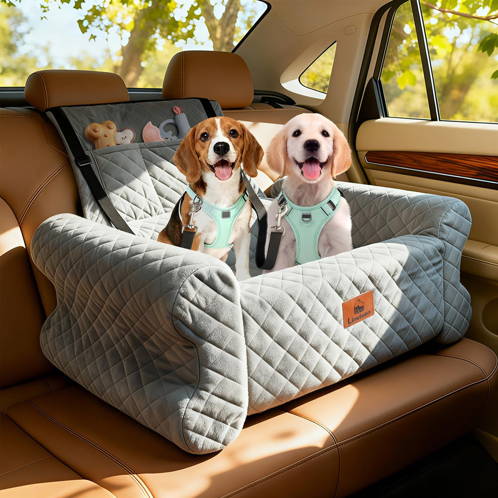 Linvivon dog car seat side view shows secure boost and plush comfort.