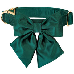 Lionet Paws Bowtie Dog Collar closeup highlights silky texture and detachable bow for dress-up moments.