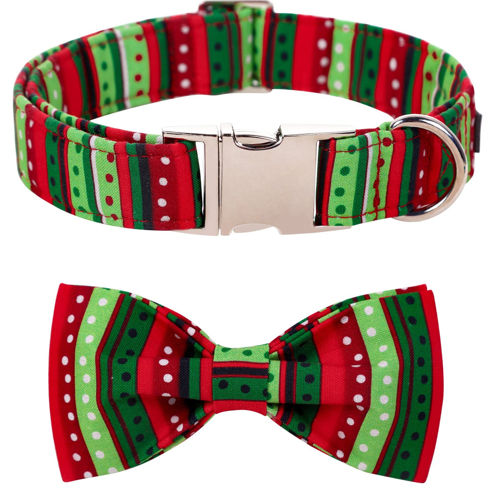Lionet Paws Christmas dog collar with bowtie attached for festive photos and dress-up.