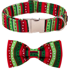 Lionet Paws Christmas dog collar with bowtie attached for festive photos and dress-up.