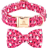 Lionheart Glory Christmas dog bow collar pink with christmas tree motif for festive small-dog style