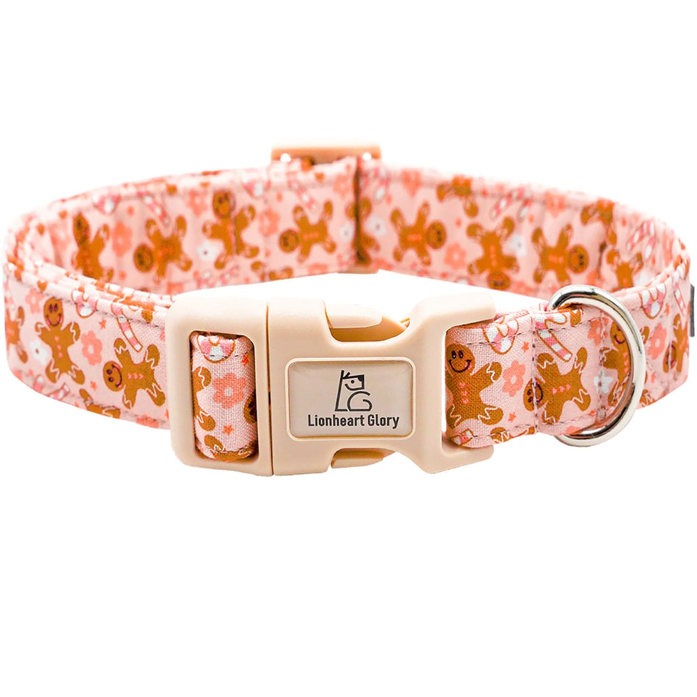 Lionheart glory gingerbread-man collar closeup highlights festive charm for dogs.