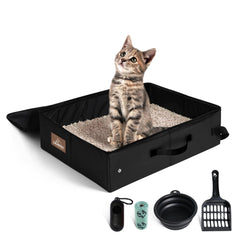 LIOOPET portable litter box with lid open provides roomy space for small cats during travel.
