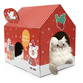 LIOOPET Christmas cardboard cat house with scratching pad ready for cozy naps