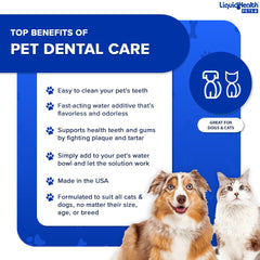 LIQUIDHEALTH Pet Dental Care Water Additive being poured into a pet water bowl.