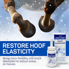 LivingstonTech Kera Prep Hoof Hardener helps restore elasticity for improved shock absorption.