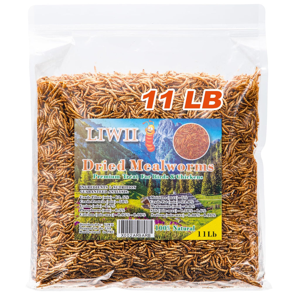 LIWII dried mealworms 11lb bulk bag for convenient bulk feeding and storage