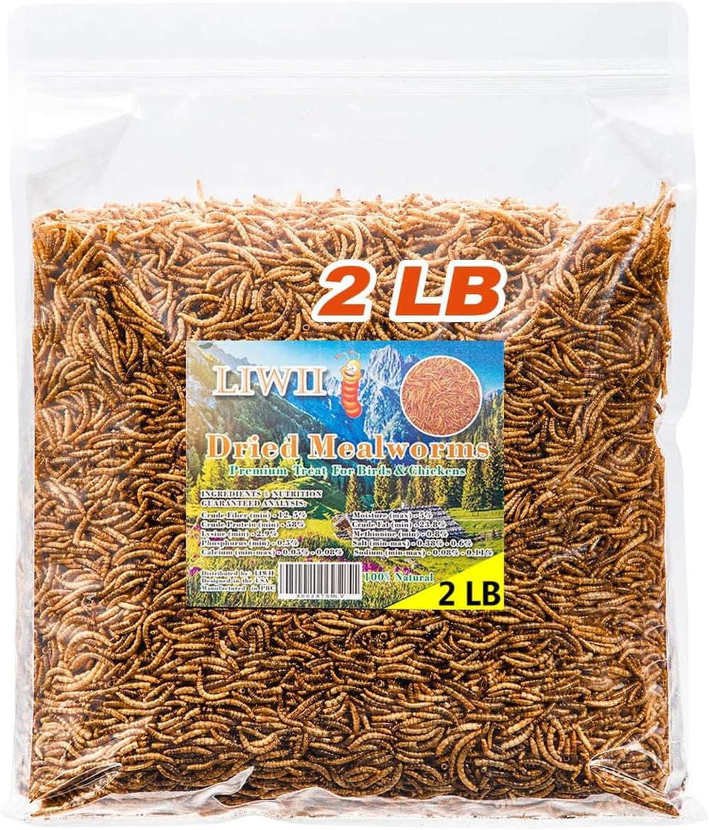 LIWII dried mealworms bag front—a natural, protein-rich treat for poultry and small pets