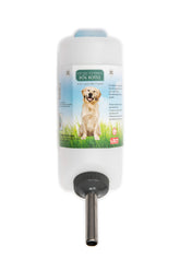 Lixit wide-mouth bottle 32oz on crate provides easy access for steady dog hydration.