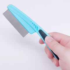 LLTGMV flea comb anti-slip handle emphasizing secure grip during brushing.