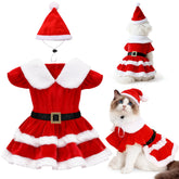 LLUAII dog Christmas dress red velvet Santa hat for festive photos