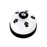 LNAUJS pet training bell white with paw print close-up showing durable metal build for training cues.