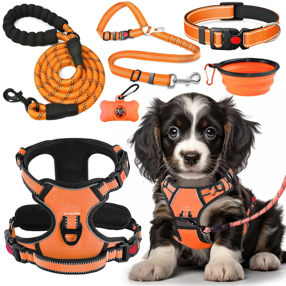 LOBEVE no pull harness orange front view highlighting ergonomic fit for daily walks