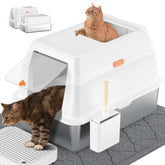 Lobeve stainless-steel litter box with lid offers a spacious, odor-controlled space for large cats.