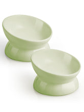 LoeJan elevated-bowl tilt green 2-pack enables comfortable feeding posture for cats