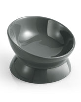 LoeJan elevated cat food bowl gray front reduces neck strain during meals