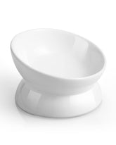 LoeJan elevated cat food bowl white side view reduces neck strain for comfortable meals.