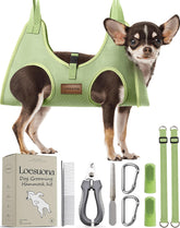 Loesuona dog grooming hammock home-use setup enables easy at-home nail trimming.
