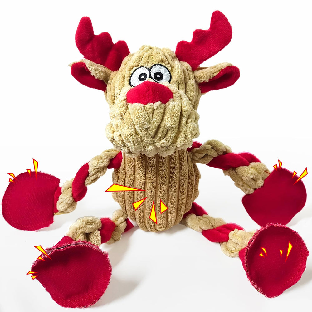 Loncoldy Christmas Reindeer Dog Toy full view highlights durable plush for large dogs