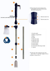 LONDAFISH siphon setup with connector highlights battery-powered flexibility and quick cleaning