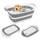 Lonepetu collapsible dog bathtub setup shows ample 27L capacity for quick baths.