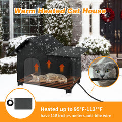 Lonepetu heated cat house elevated base keeps paws dry and reduces ground chill.