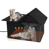Lonepetu heated cat house outdoors with waterproof exterior for all-weather shelter.