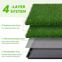 LOOBANI grass pads inside tray provide realistic grass-like potty surface