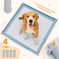 LOOBANI dog pee pad holder 4-clips setup shows pads stay put during training sessions