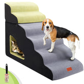 LOOBANI dog stairs high bed side view highlights six-step design for easy bed access.