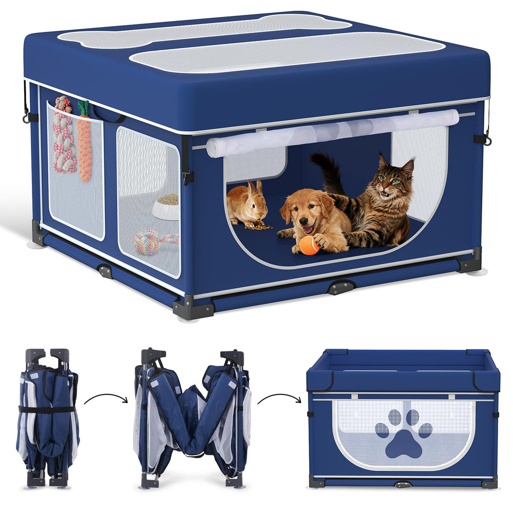 LOOBANI foldable dog playpen setup demonstrates quick assembly for busy households.
