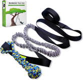 LOOBANI Outdoor Bungee Tug Toy hanging from a tree branch for interactive exercise and boredom relief