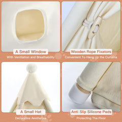 LOOBMBNS cotton canvas and pine poles illustrate safe, machine-washable materials for easy care.