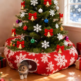 LoopTime cat tunnel Christmas tree skirt folded for storage, cozy hideaway during holidays.