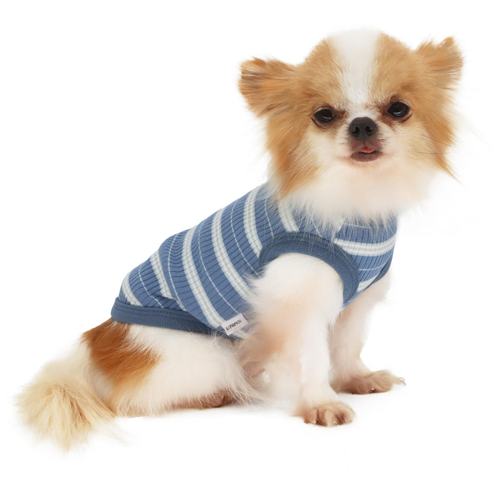 LOPHPETS 100% cotton rib dog shirt Navy L, front view for breathable comfort.