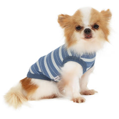 LOPHPETS 100% cotton rib dog shirt Navy L, front view for breathable comfort.