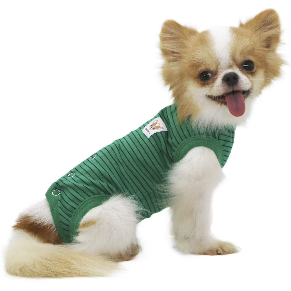 LOPHIPETS Girl Dog Shirts Pajamas green strips front view for secure, comfortable fit