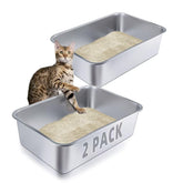 LOPYK stainless steel cat litter box front view highlights durable, easy-clean surface.