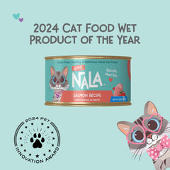 LOVE, NALA cat eating wet food close-up shows appetizing texture and protein