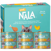 LOVE, NALA flaked-chicken-pumpkin-in-broth bowl highlighting grain-free nutrition.