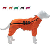 Lovelonglong dog jacket orange front view with reflective trim for safe nighttime walks.