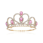 Lovelyshop Pink Gem Gold Pet Crown front view with sparkling rhinestones for cute costume wear
