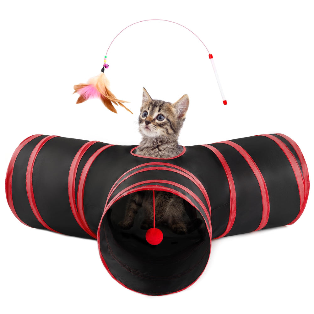 Love's cabin cat-tunnel 3way-ball-peephole promotes interactive play and curiosity.