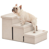 Love's cabin dog stairs 3-steps beige setup helps pets reach high beds safely.