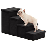 Love's cabin dog stairs against bed show sturdy support for easy pet access