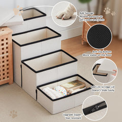 Love's cabin dog stairs on bed for safe pet access.