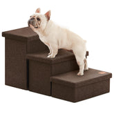 Love's cabin dog stairs against a high bed with three steps, helping pets reach bed safely